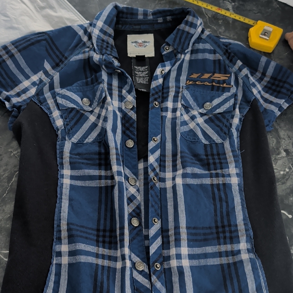 Harley-Davidson Blue Plaid Button Down Shirt